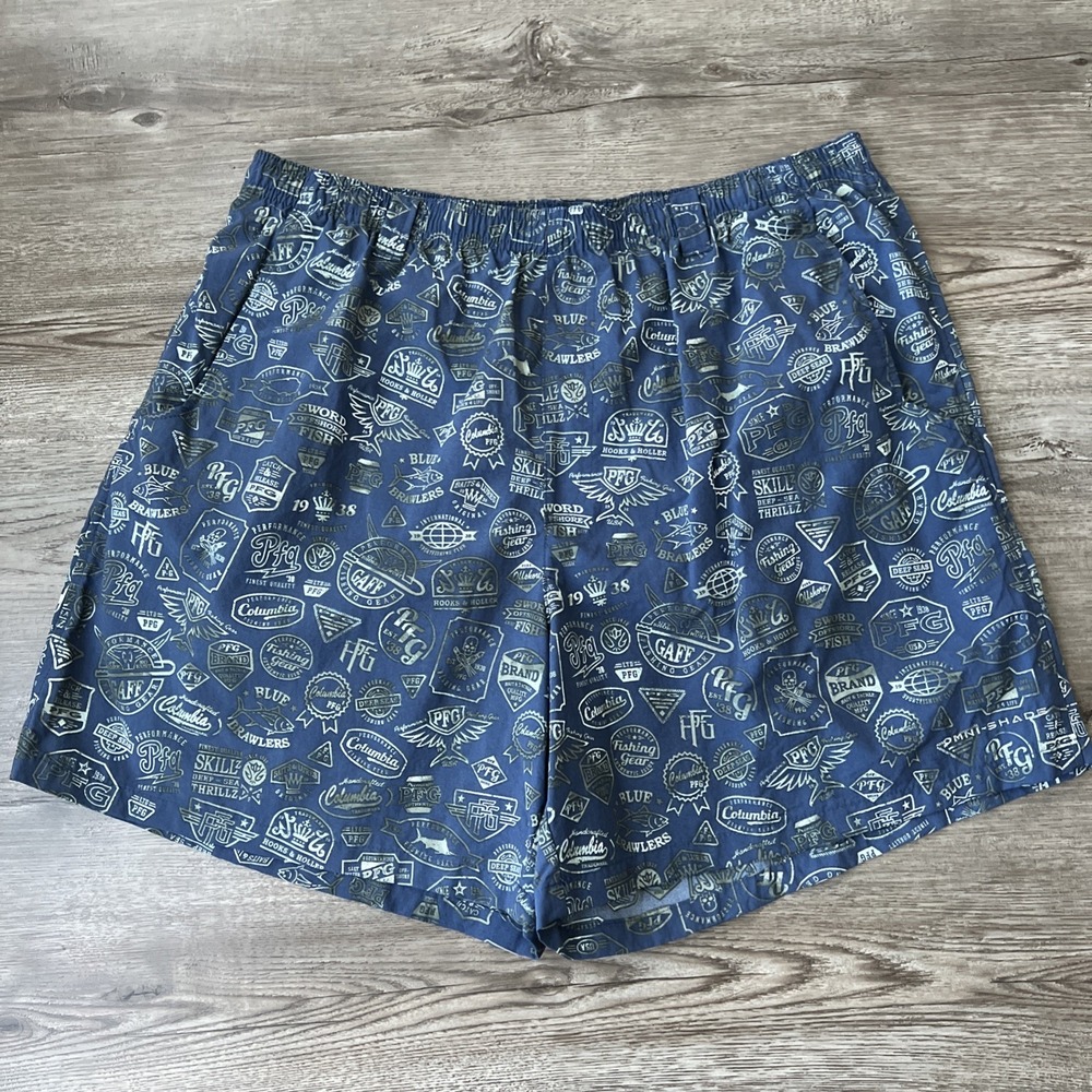 Columbia PFG Printed Swim Trunks Mens XL Blue 6" Inseam Mesh Lined